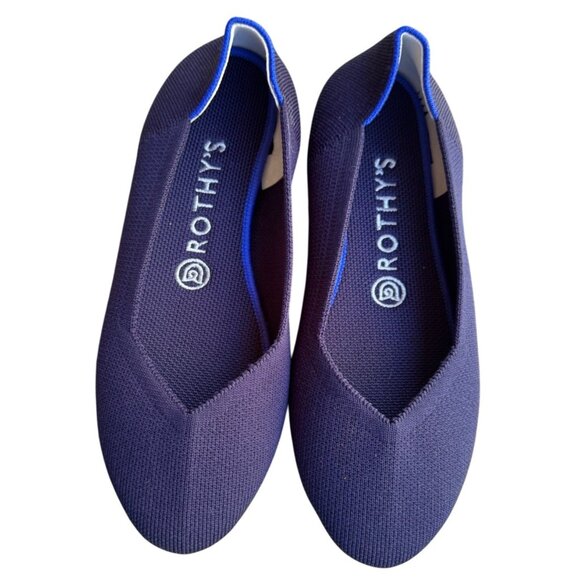 Rothys Round Toe Shoes Maritime Navy Blue Halo Loafer Slip On Ballet Flat Sz 8 - Picture 1 of 8